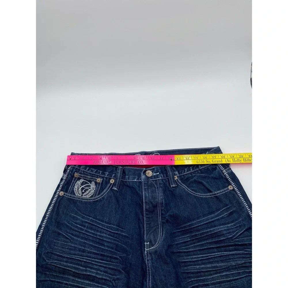 Coogi Jean Shorts Blue Baggy Denim Embroidered Y2K Hip Hop W36 Streetwear